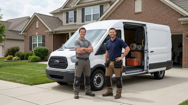 Walk-In Bathroom Tubs Manchester NH installer and service van outside a customer's home