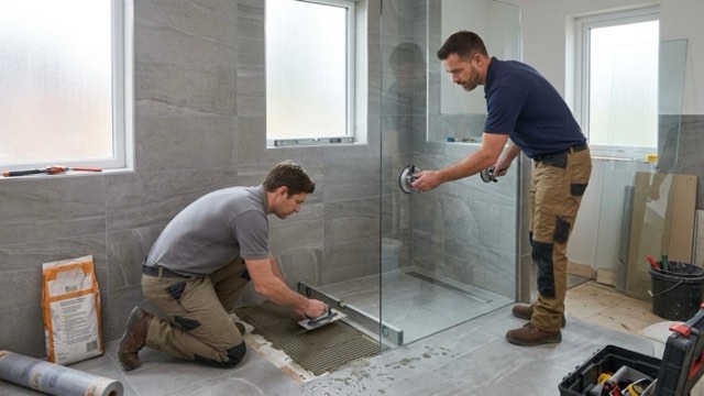 Walk-In Shower Conversion in progress in a Manchester, NH bathroom